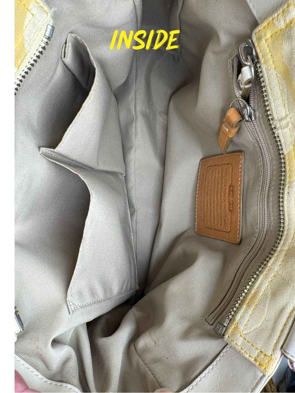 Coach Hampton Optic C Signature Stripe Yellow White Double Handle Shoulder Bag - Picture 12 of 15